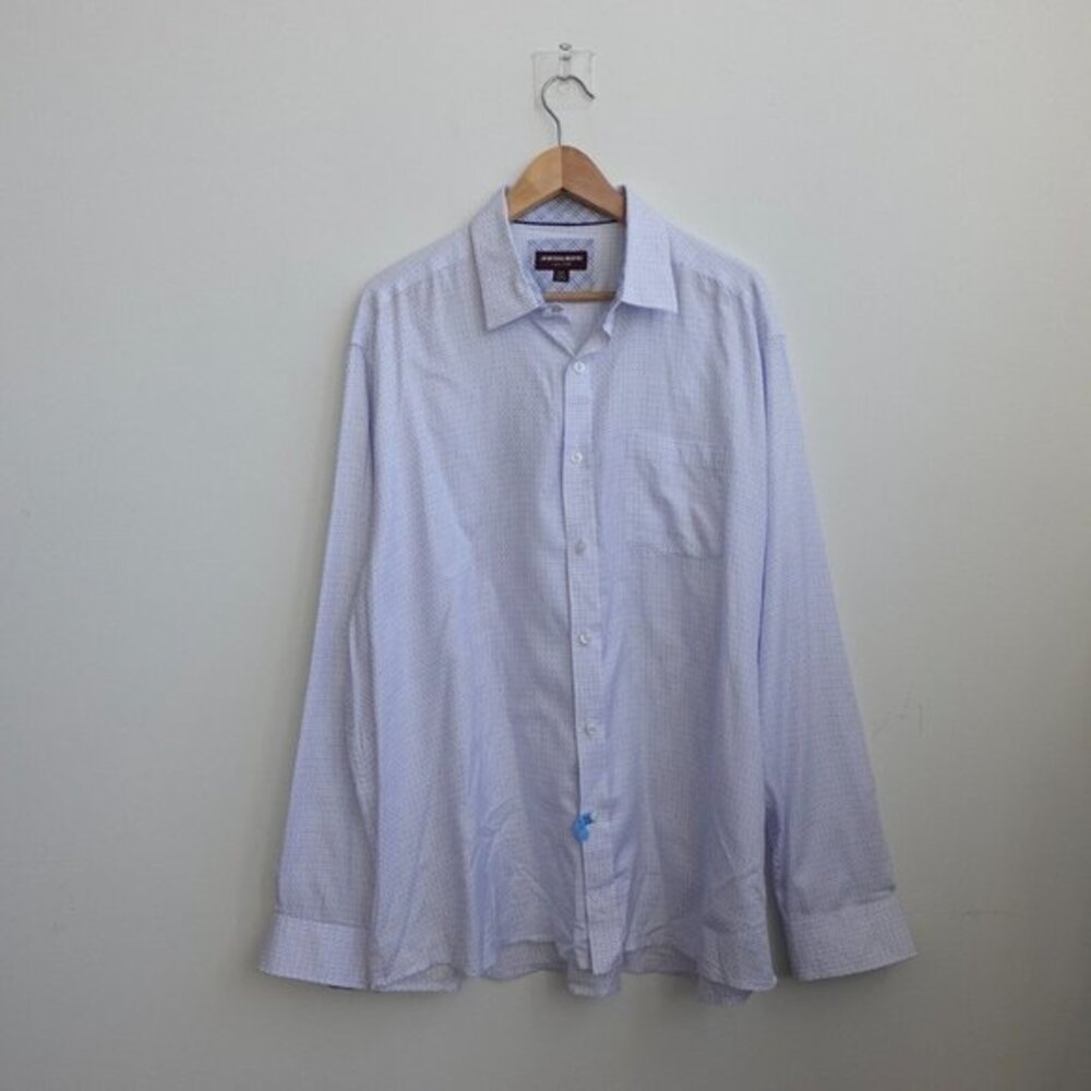 Johnston Murphy Dress Shirt Mens 2XL Blue Plaid‎ Basket Weave Cotton Office